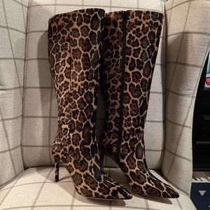Antonio Melani Hendri Leopard Print Calf Hair Tall Heeled boots - Wide Calf